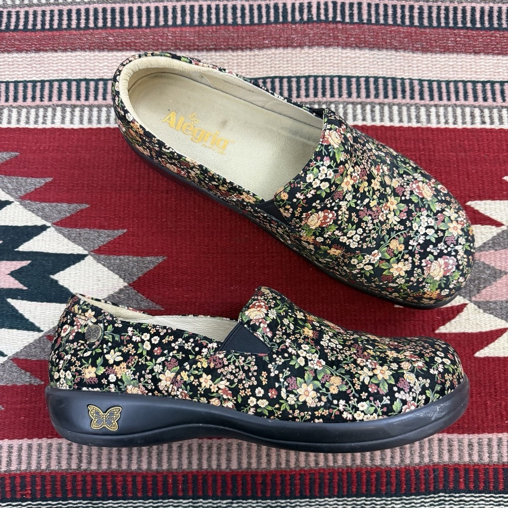 Algeria Keli Professional Clog Sz 42 US 11.5-12 Earthy Bloom Black Floral Nurse